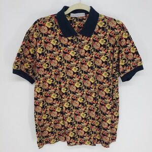 Nicklaus Vintage 90s Novelty Print Polo Shirt Mens Size Medium Golf Short Sleeve